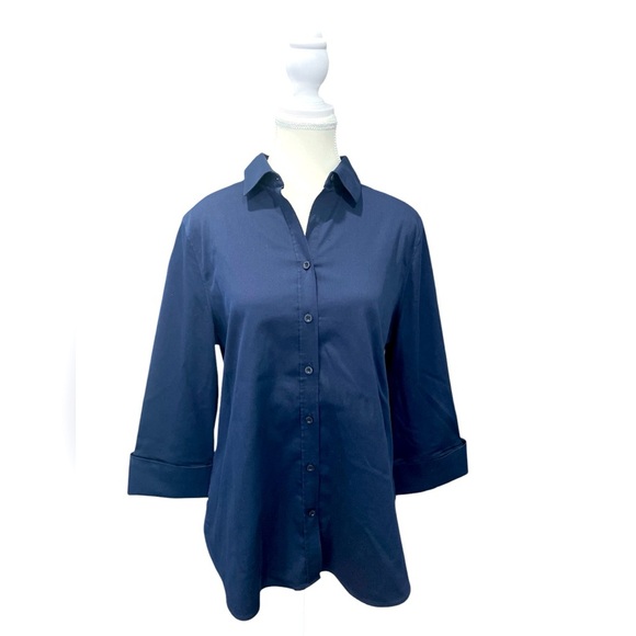 Chico's Tops - NWT Chico’s No Iron Classic Navy 3/4 Sleeve Button Down Shirt Size 1